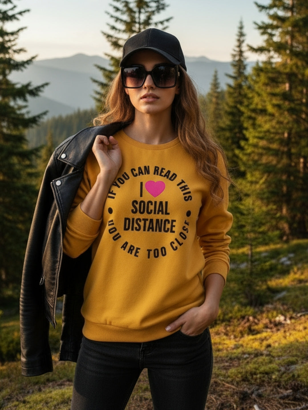 Yellow Black Printed Sweatshirt for Women