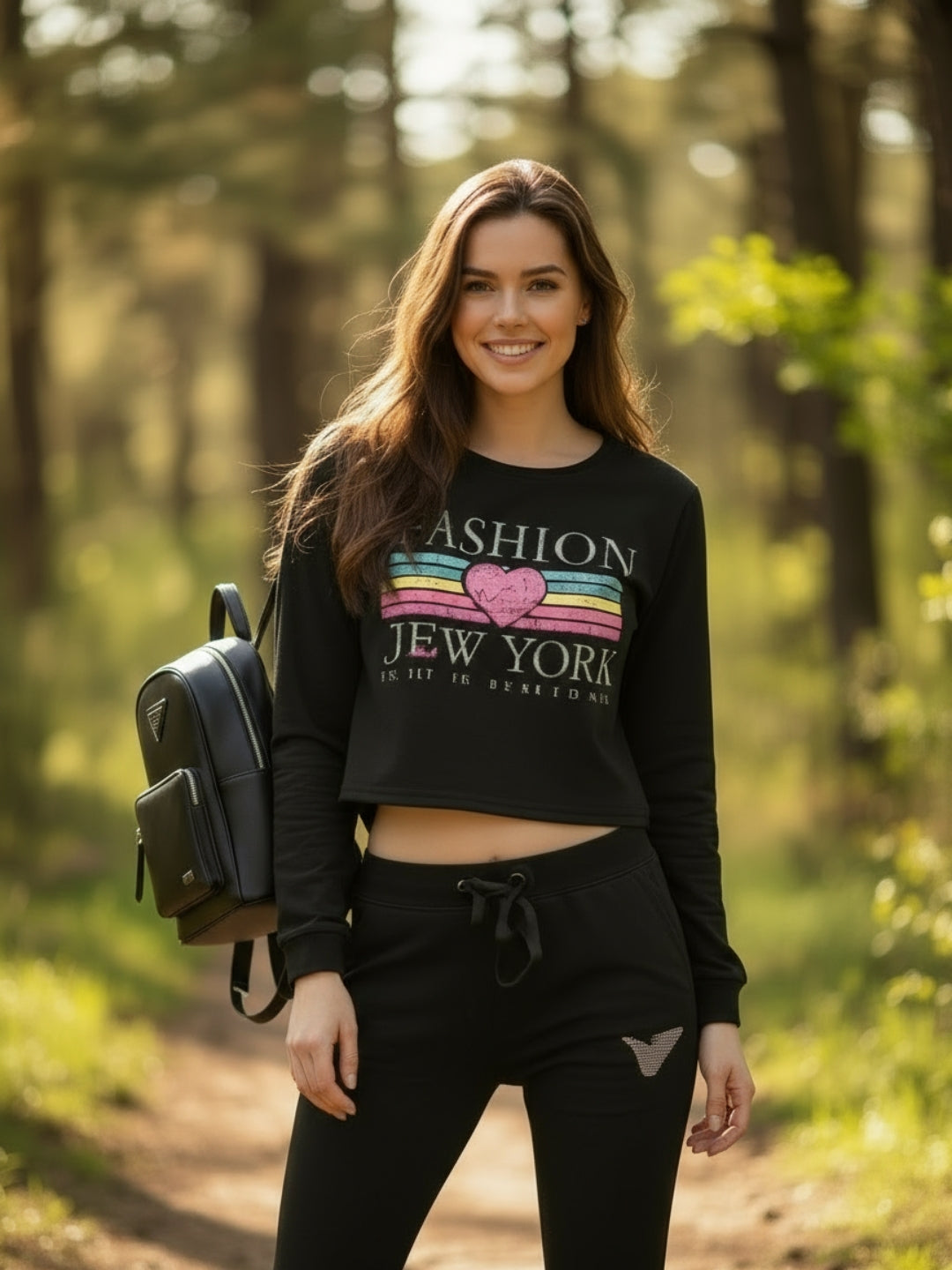 Black White Printed Crop Sweatshirt for Women Trendy Winter Casual Wear