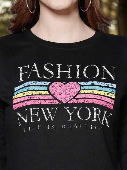 Black White Printed Crop Sweatshirt for Women Trendy Winter Casual Wear