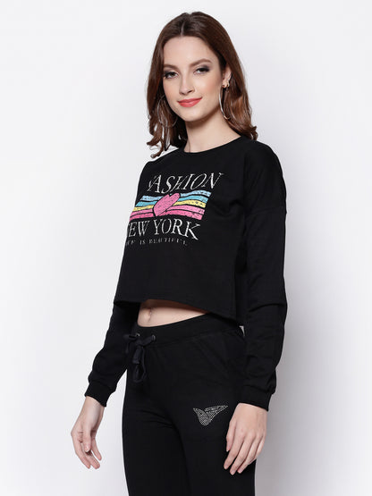 Printed Crop Sweatshirt