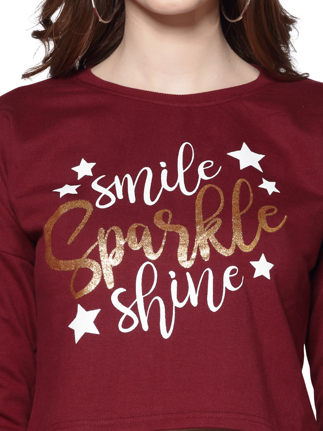 Rust White Printed Crop Sweatshirt for Women Trendy Winter Casual Wear