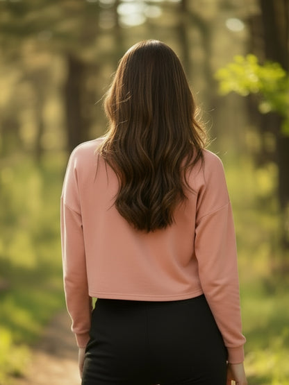 Pink Gold Printed Crop Sweatshirt for Women Trendy Winter Casual Wear