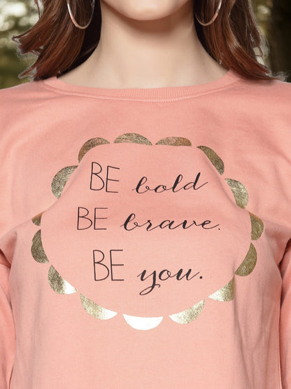 Pink Gold Printed Crop Sweatshirt for Women Trendy Winter Casual Wear