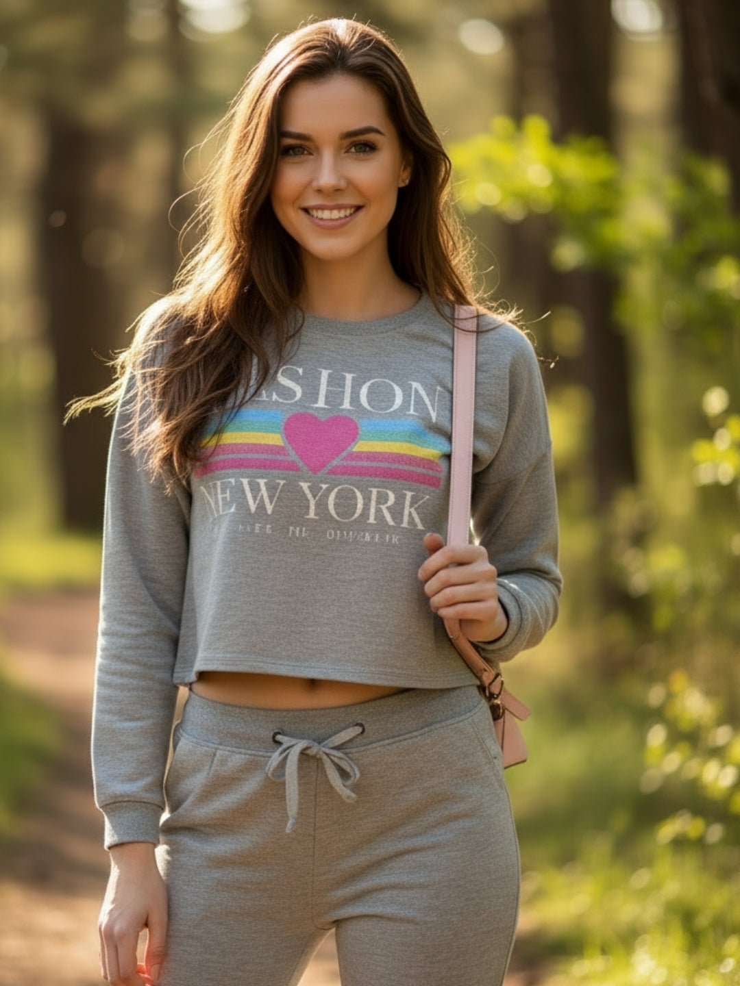 Grey Yellow Printed Crop Sweatshirt for Women Trendy Winter Casual Wear