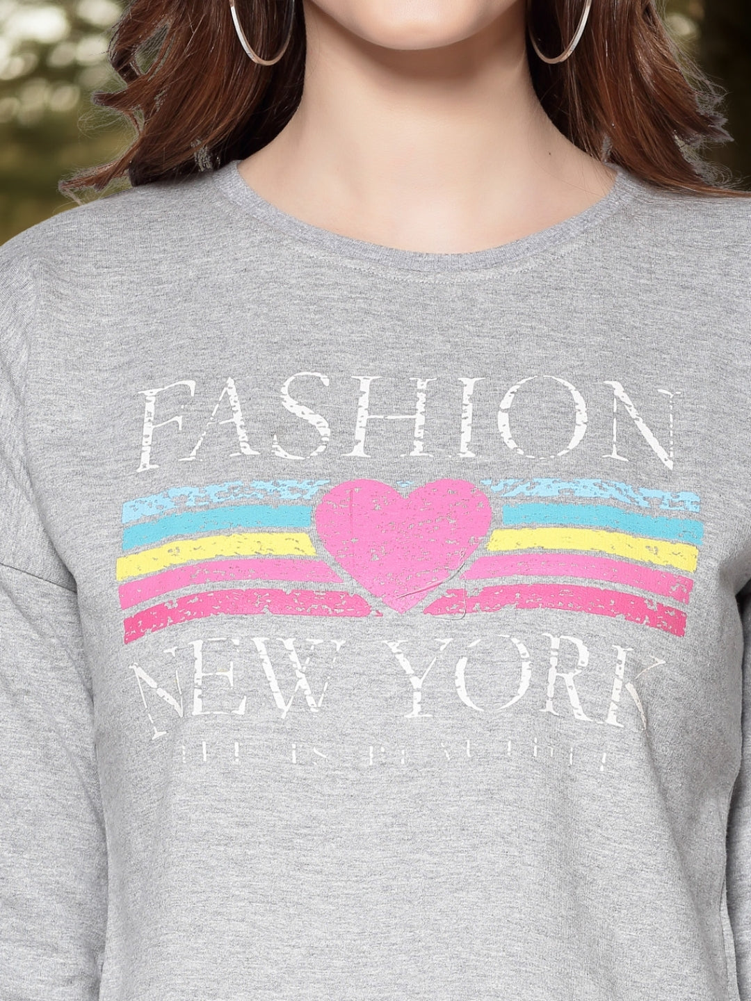 Grey Yellow Printed Crop Sweatshirt for Women Trendy Winter Casual Wear