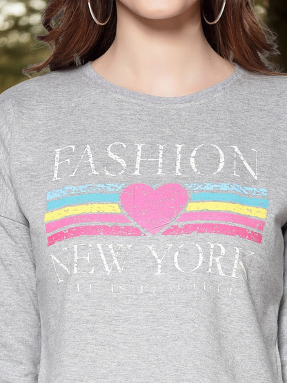 Grey Yellow Printed Crop Sweatshirt for Women Trendy Winter Casual Wear