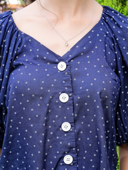 Polka Dot Baloon Sleeve Crop Top