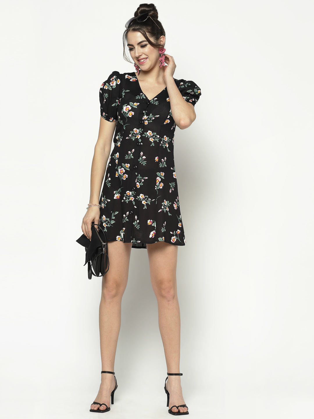 A Line Dress With Puff Sleeve