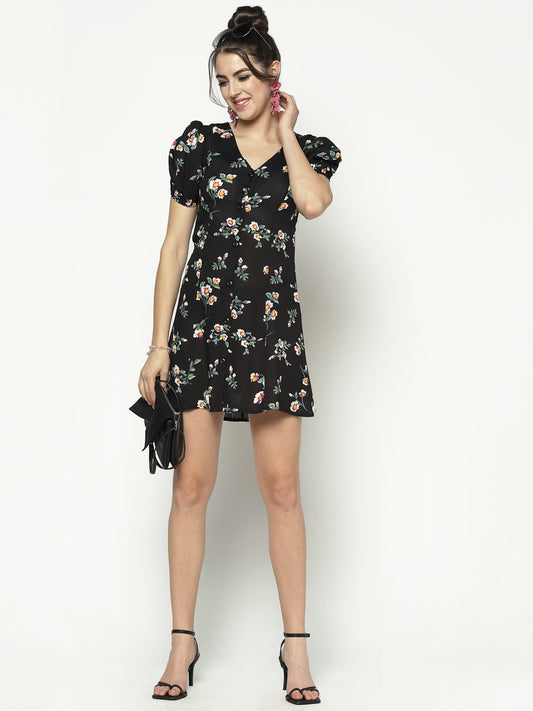 A Line Dress With Puff Sleeve