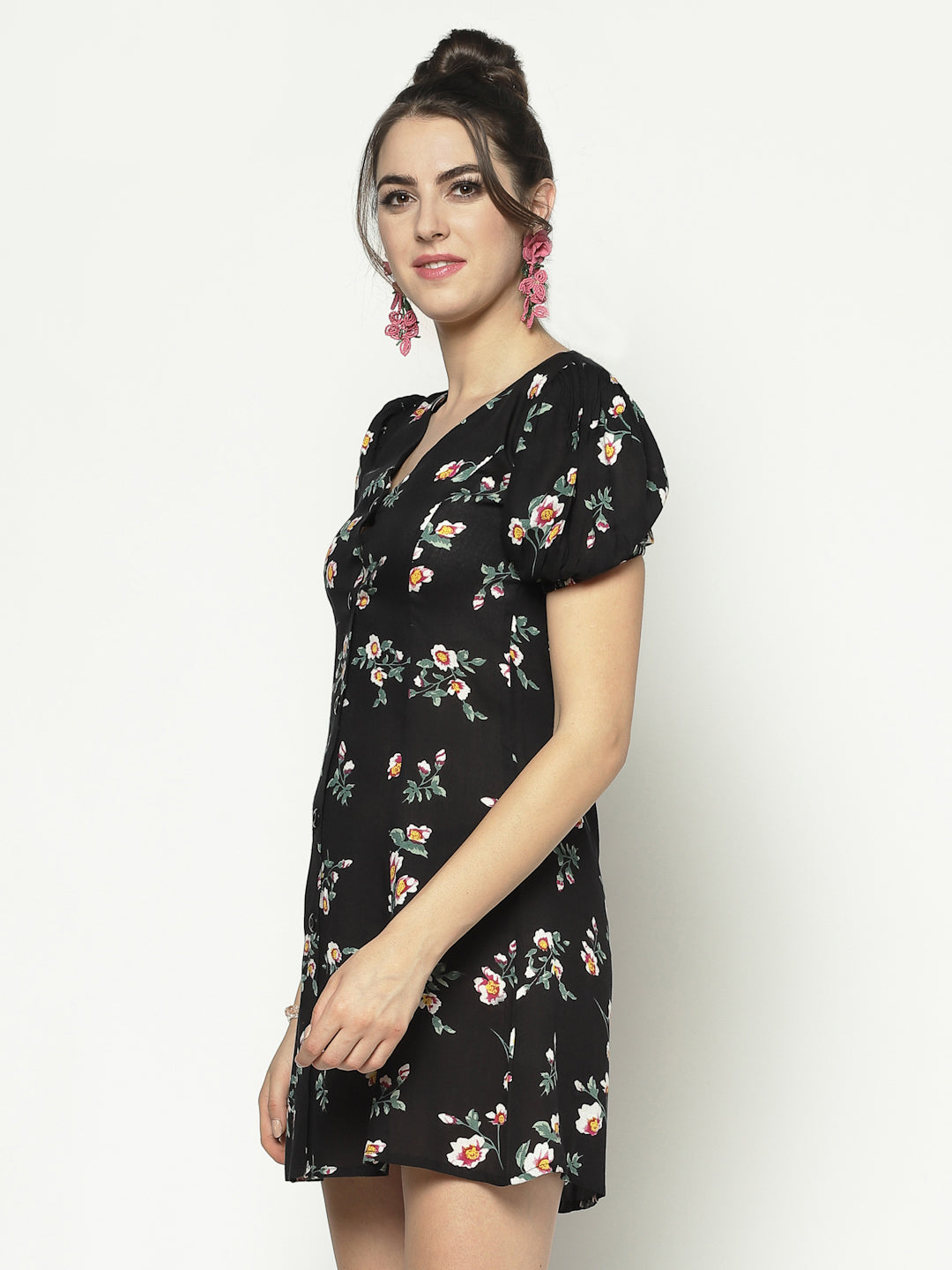 A Line Dress With Puff Sleeve