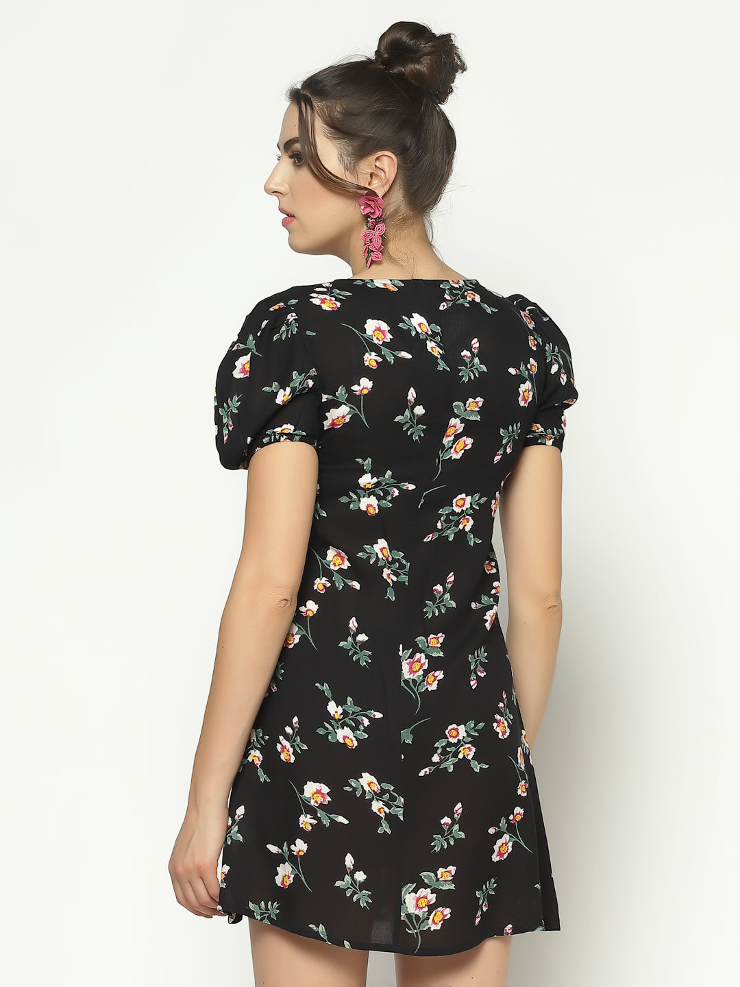 A Line Dress With Puff Sleeve