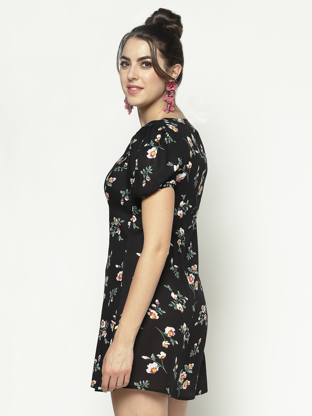 A Line Dress With Puff Sleeve