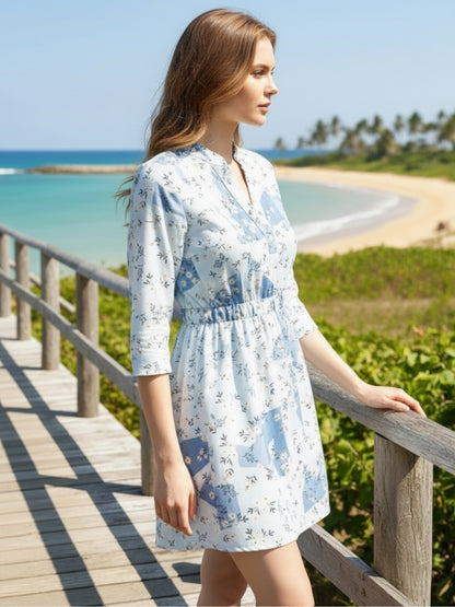 Sera Blue Fit and Flare Printed Mini Dress