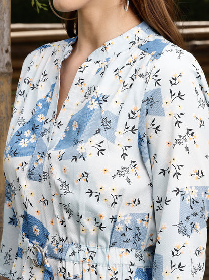 Blue Printed Mini Dress