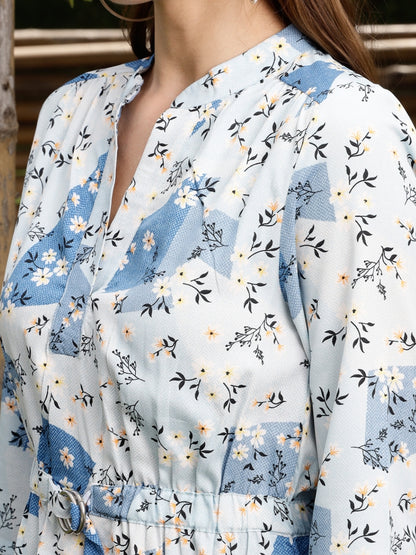 Sera Blue Fit and Flare Printed Mini Dress