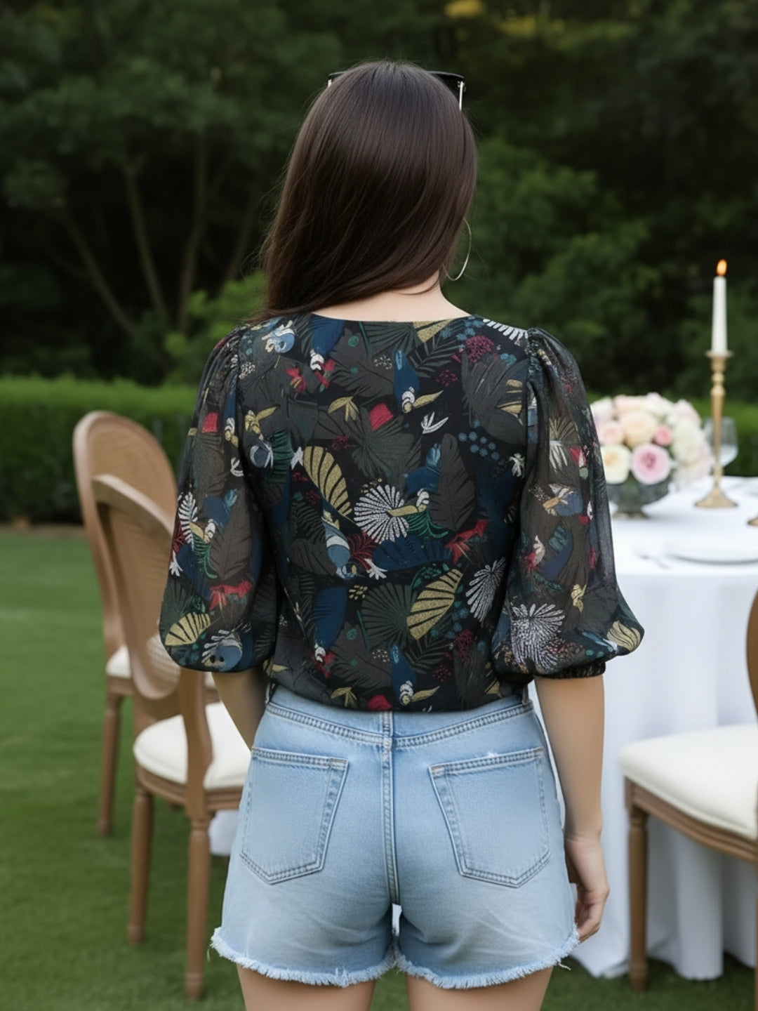 Sera WomenTropical V-Neck Crop Tops