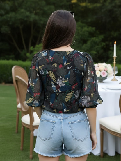 Sera WomenTropical V-Neck Crop Tops
