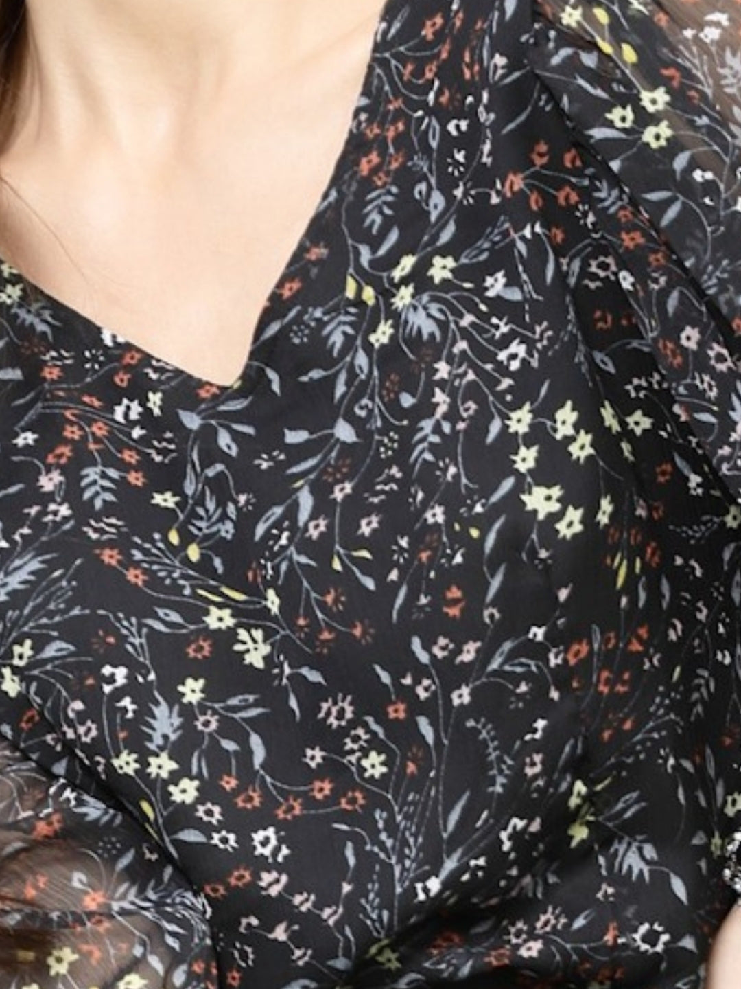 Women Black Floral Print Bohemian Top