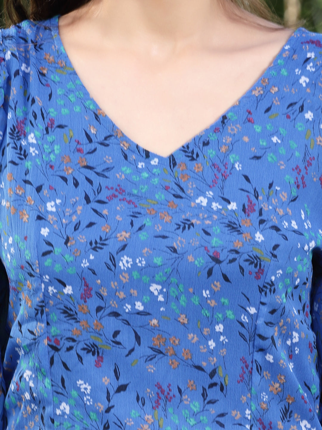 Blue Floral Printed Crop Top