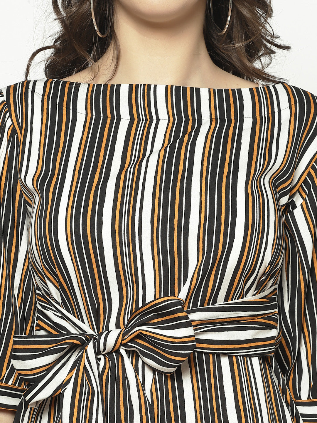 Stripe Top With Front Tie Bow