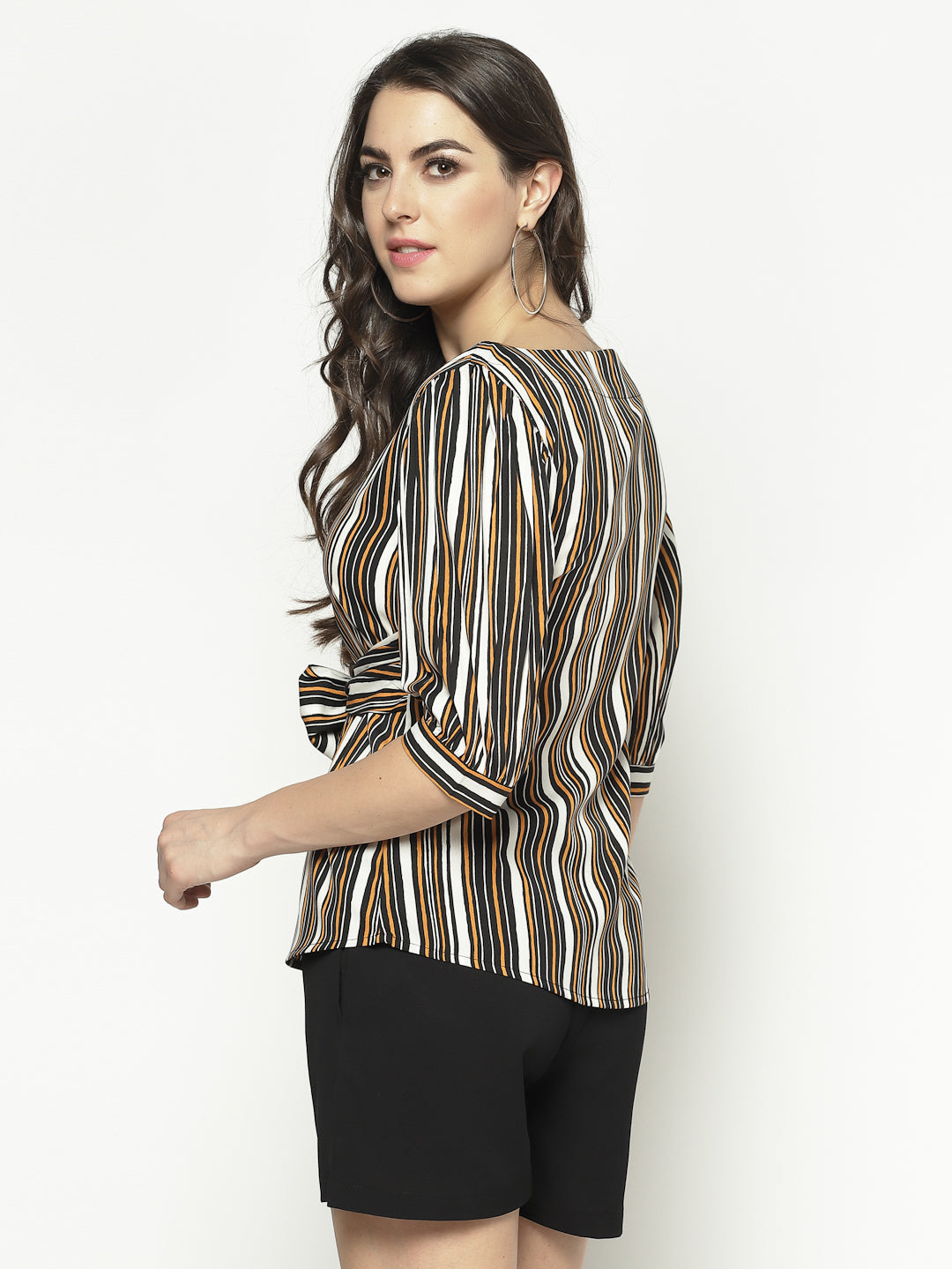 Stripe Top With Front Tie Bow