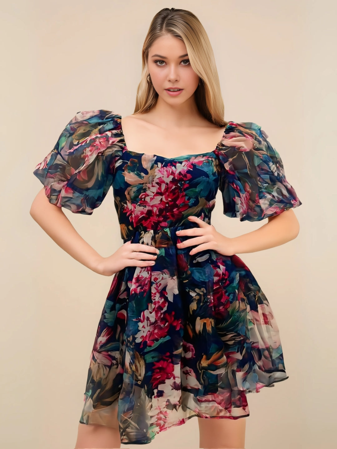 Floral Drama Puff Sleeve Organza Mini Dress 💕