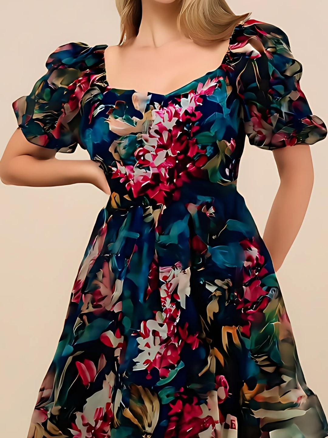 Floral Drama Puff Sleeve Organza Mini Dress 💕