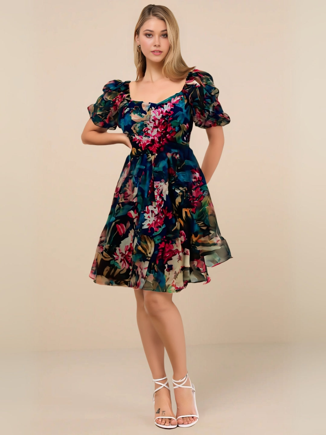 Floral Drama Puff Sleeve Organza Mini Dress 💕