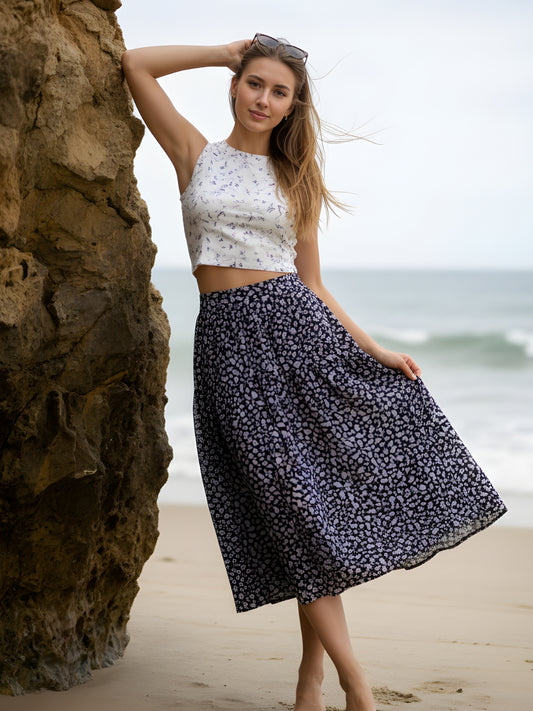 Black Floral Midi Skirt for Women | Summer A-Line Skirt | Casual & Vacation Wear
