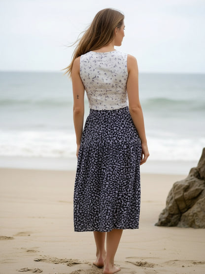 Black Floral Midi Skirt for Women | Summer A-Line Skirt | Casual & Vacation Wear