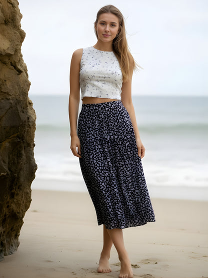 Black Floral Midi Skirt for Women | Summer A-Line Skirt | Casual & Vacation Wear