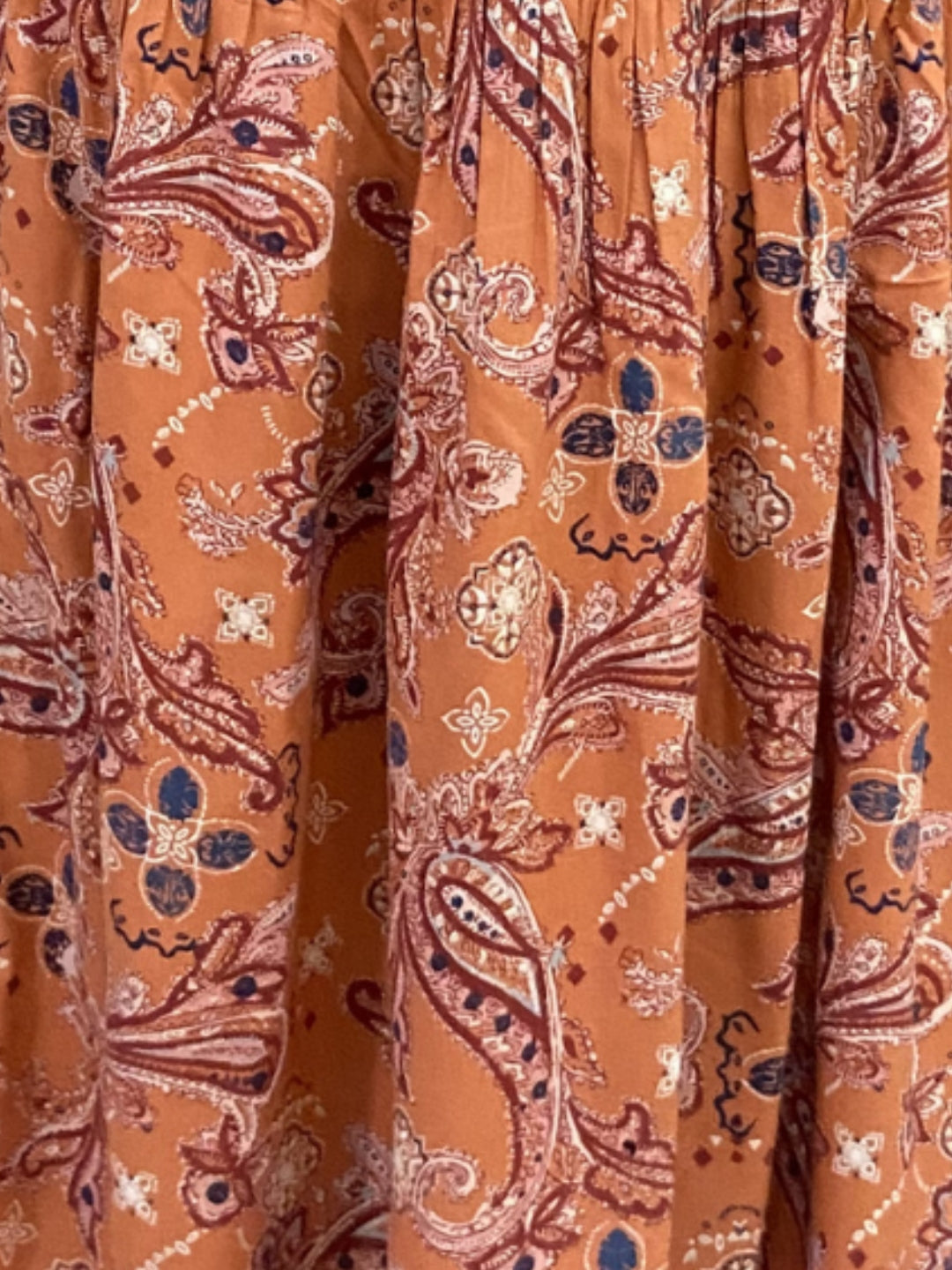 Rust Orange Paisley Midi Skirt for Women | Boho Summer A-Line Skirt | Vacation & Casual Wear