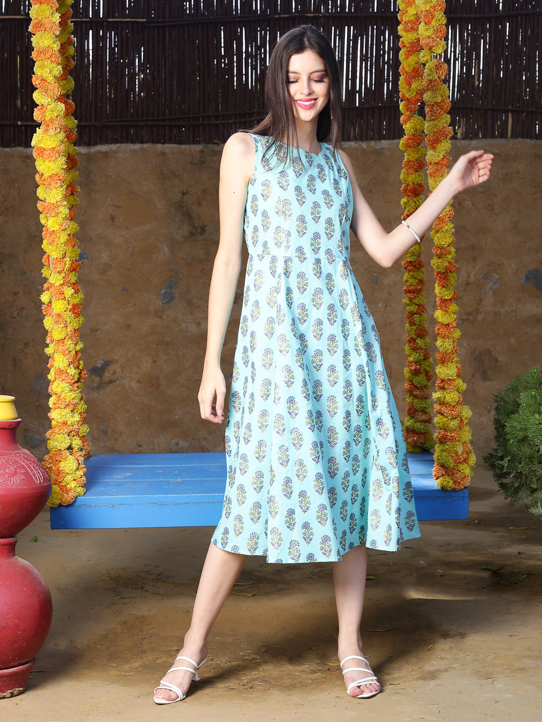 Blue Print Midi Dress