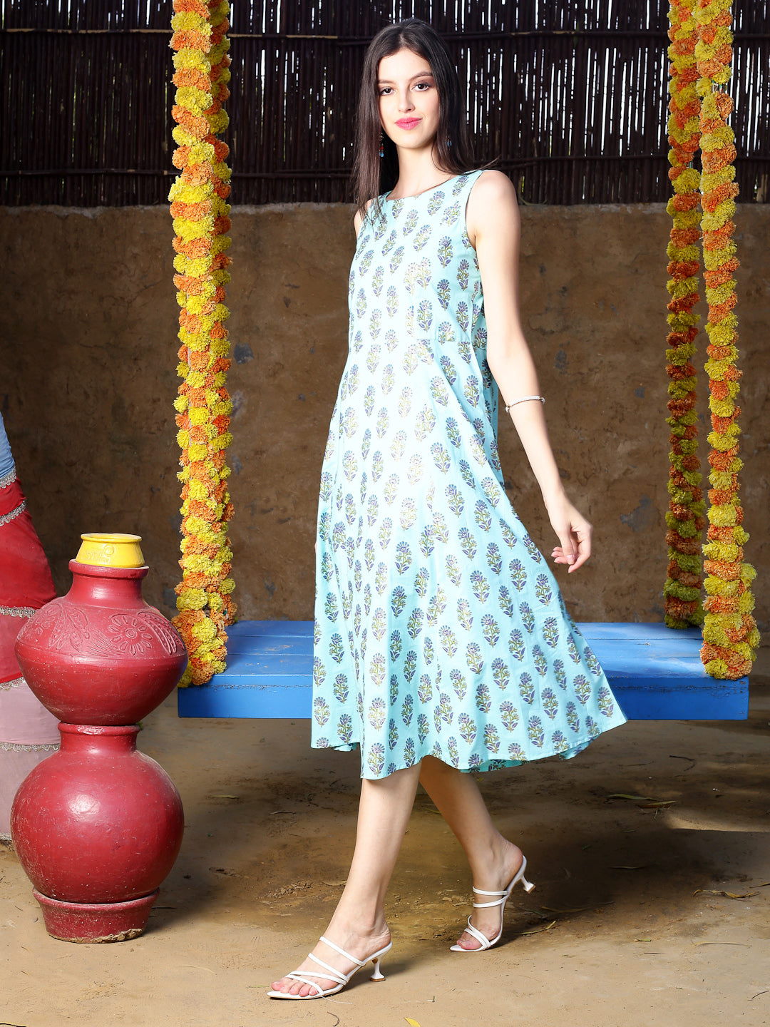 Blue Print Midi Dress