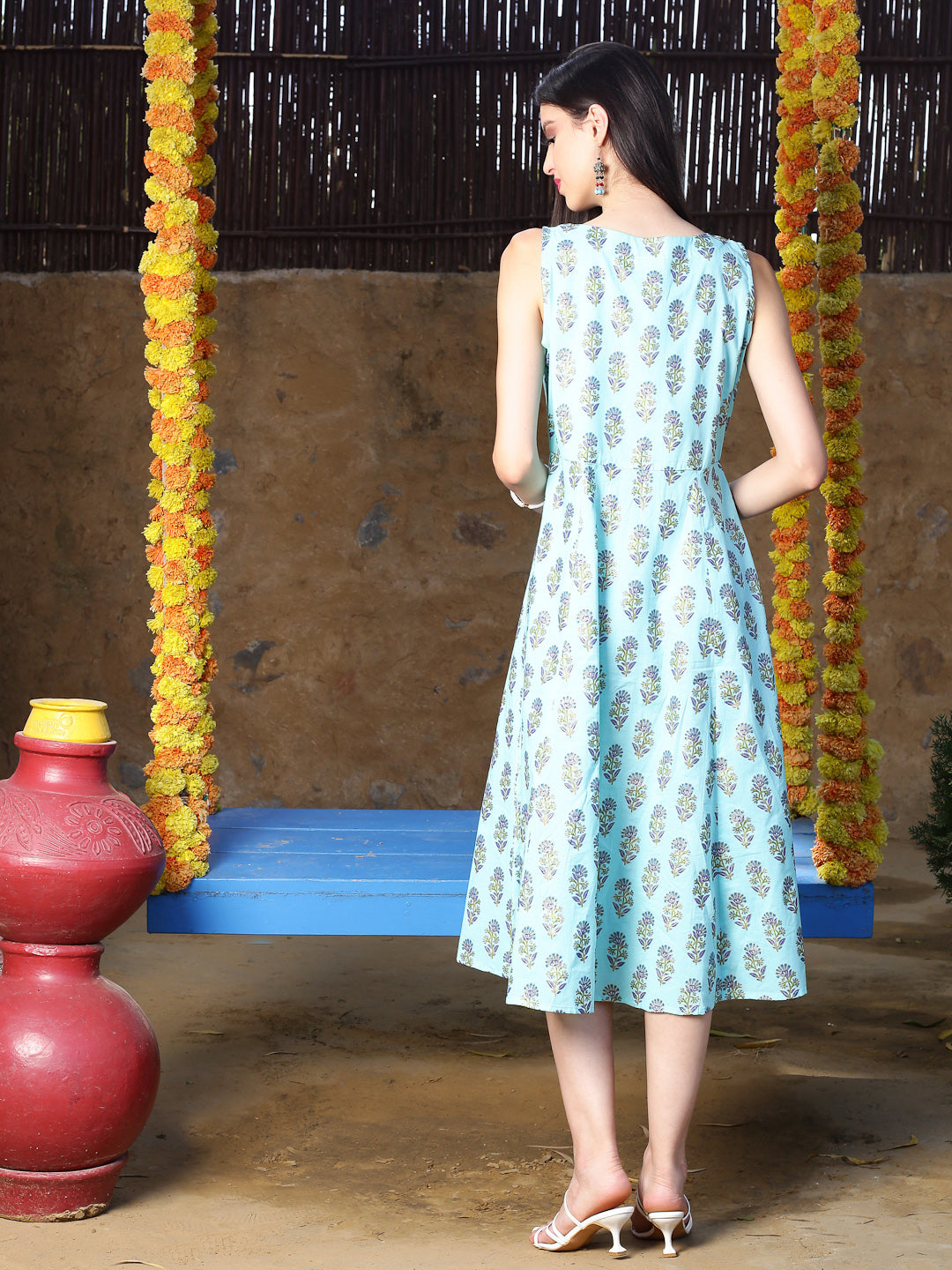 Blue Print Midi Dress