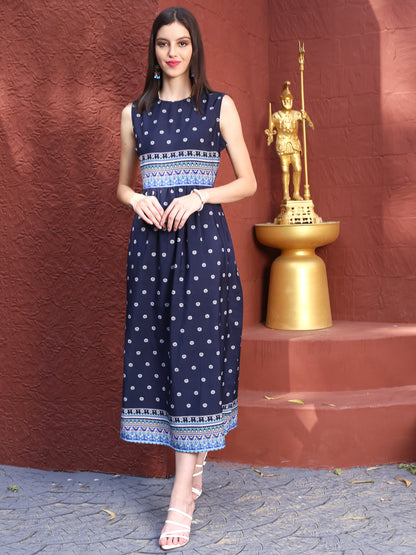 Navy Print Midi Dress