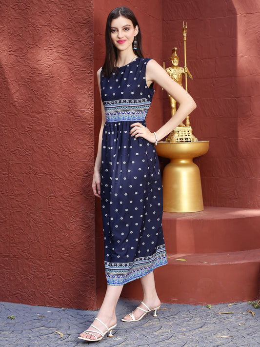 Navy Print Midi Dress