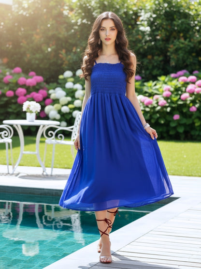 Electric Blue Smocked  Chill & Chic Vibes Midi Dress