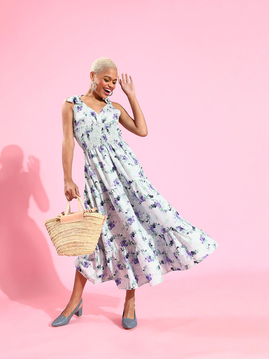 Waisted maxi tie up dress