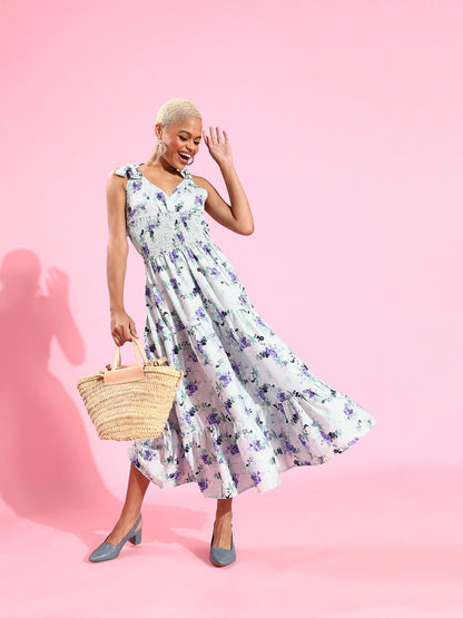 Waisted maxi tie up dress