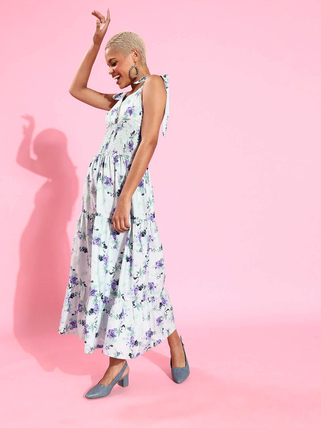 Waisted maxi tie up dress