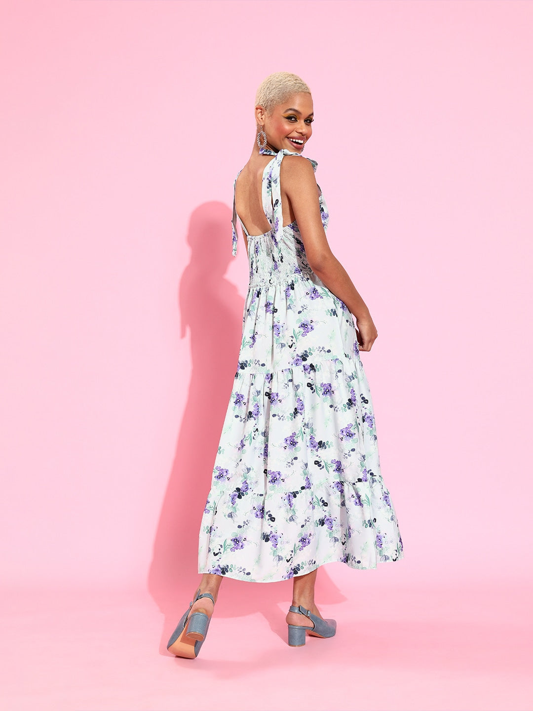Waisted maxi tie up dress