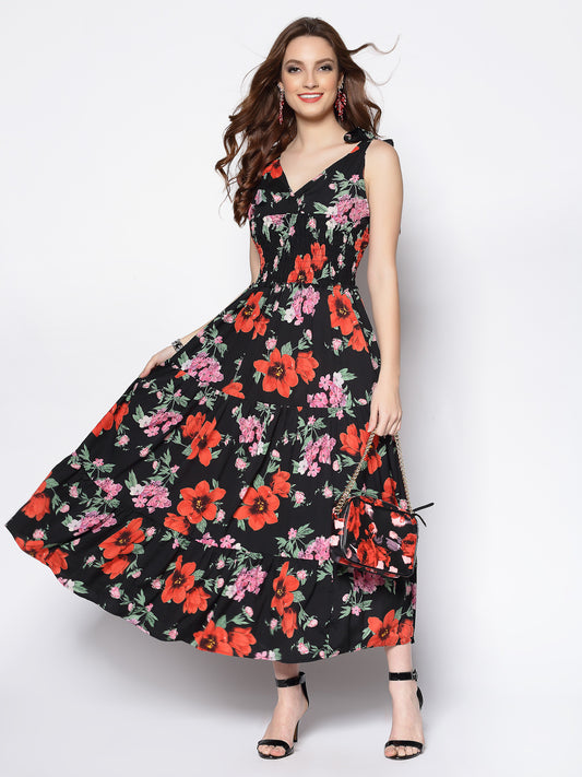 Waisted maxi tie up dress