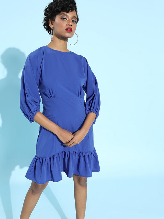 Power shoulder waisted dress