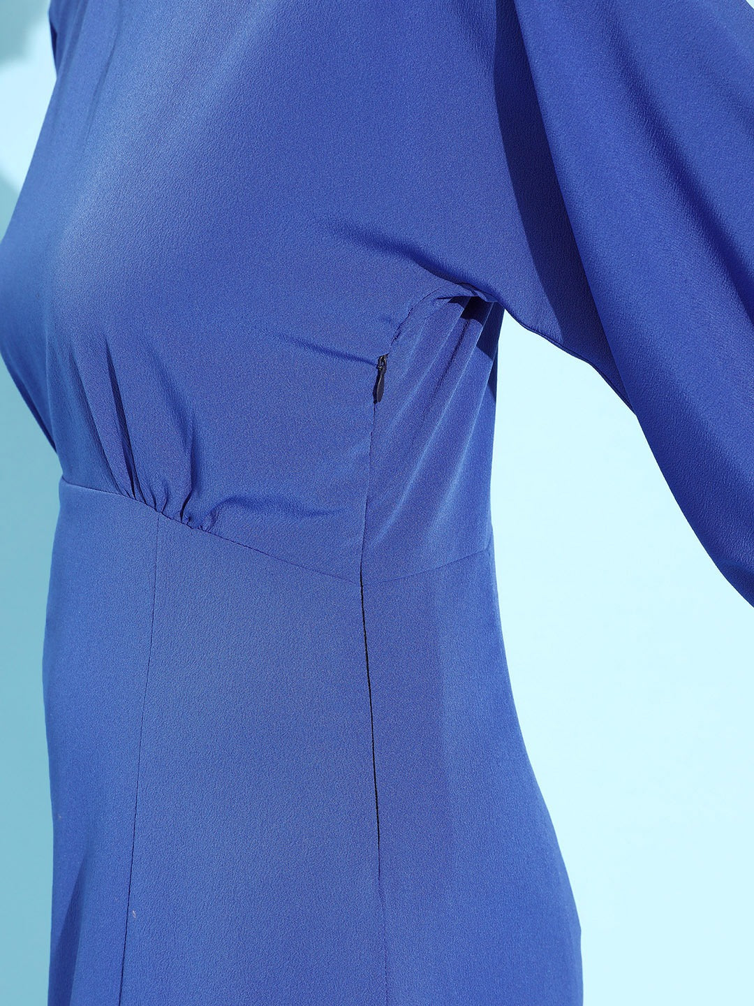 Power shoulder waisted dress