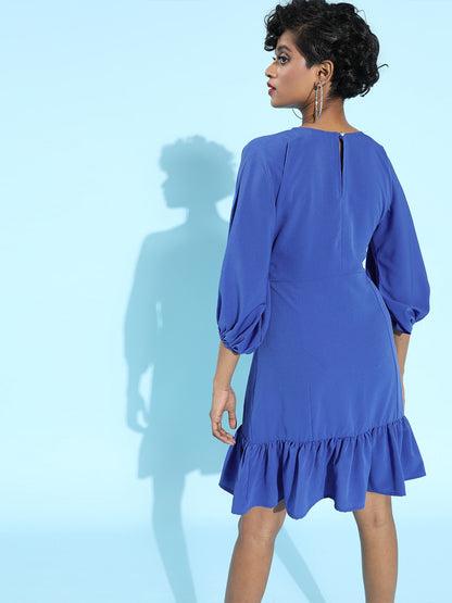 Power shoulder waisted dress