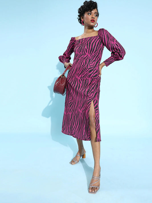Waisted full sleeve dress