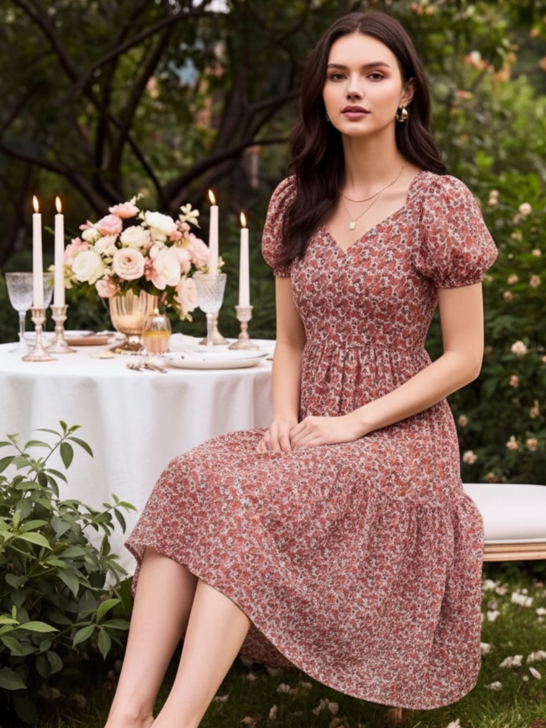 Pink Fit & flared sweetheart neck dress
