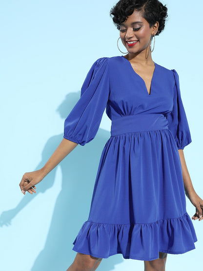 Waisted volume sleeve dress
