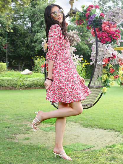 Fuchsia Floral Mini Dress